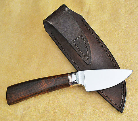 3 inch Dropped Edge Utility Knife with Dendritic Cobalt Blade & Cocobolo Handle.