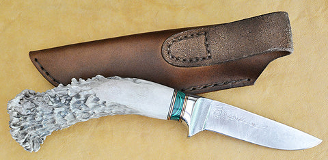 4 inch Dropped Point Hunter with 'Wapiti Elk' Etching and Stag Handle. (Copy)