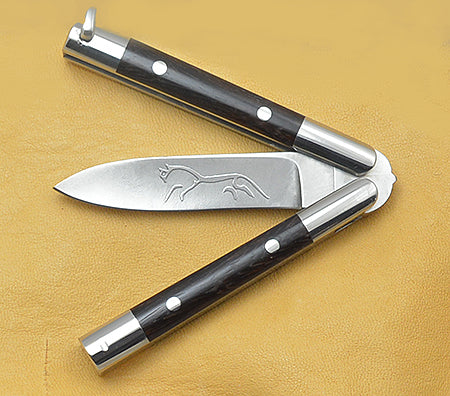 Boye-made Custom Butterfly Folding Pocket Knife with 'Celtic Horse' Etching.