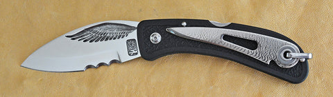 Boye Cobalt Eagle Wing Lockback Folding Pocket Knife with Black Handle & Marlin Spike.