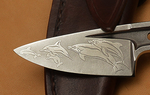 Boye Basic 2 with 'Dolphins' Etching and Leather Sheath