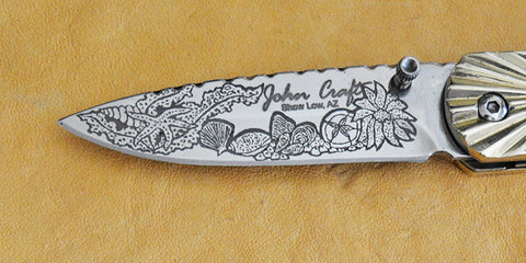 3.25 inch Locking Liner Folder by John Craft with Sea Life Etchings and Bob Hergert Scrim.