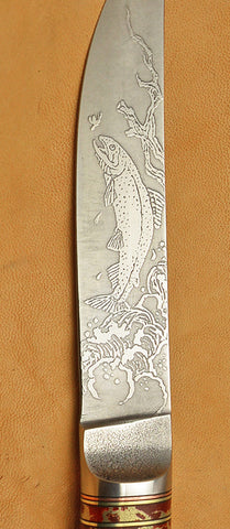 4.5 inch Kitchen Utility Knife with 'Trout' Etching.