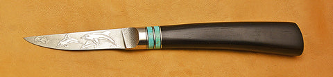 3 inch Paring Knife with 'Dolphins' Etching & African Blackwood Handle.