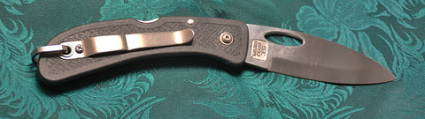 Boye Cobalt Open Thumb Hole Lockback Folding Pocket Knife with Black Handle.