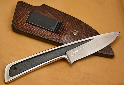 Boye Basic 3 Hunter with Plain Etched Blade and Brown Lizard Sheath.