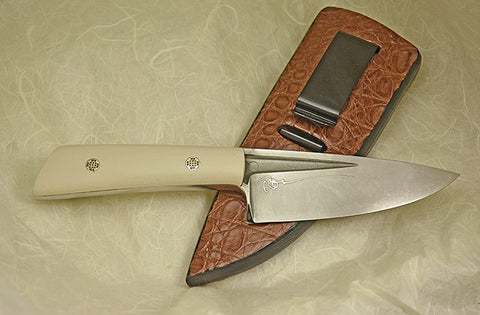 Boye Basic 3 with 'Swans' Etching and Paper Micarta Handle.