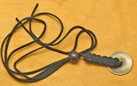 Black Suede Lace Macrame Lanyard with Antique Tombac Button.