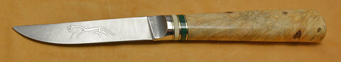 4.5 inch Kitchen Utility Knife with 'Celtic Horse' Etching and Buckeye Burl Handle.