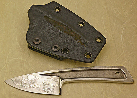 Boye Basic 2 with 'Eagles' Etching and Kydex Sheath with Laser Etched Feather.