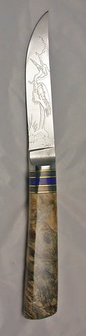 4.5 inch Kitchen Utility Knife with 'Heron' Etching and Buckeye Handle - 2.