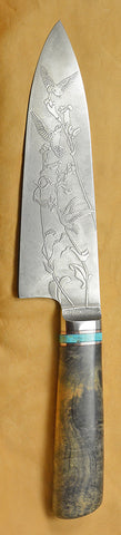 7 inch Chef's Knife with Hummingbirds Etching.