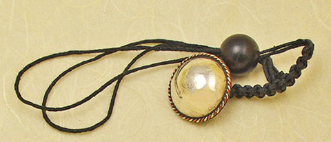 Black Waxed Hemp Macrame Lanyard with Antique Copper and Mexican Silver Domed Button.