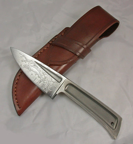 Boye Basic 3 with 'Trout' Etching and Leather Sheath.